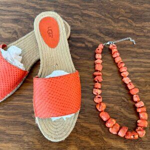 UGG Raffia Orange Snakeskin (Faux) Flats AND 18" Genuine Coral Necklace!